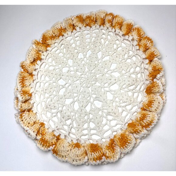 Handmade Crochet Lace Doily White & Yellow Gradient 13" Table Décor Vintage Char - Picture 14 of 15